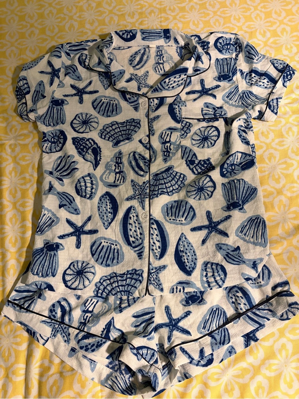 Blue Seashell Print Short Pajama Set Size Small